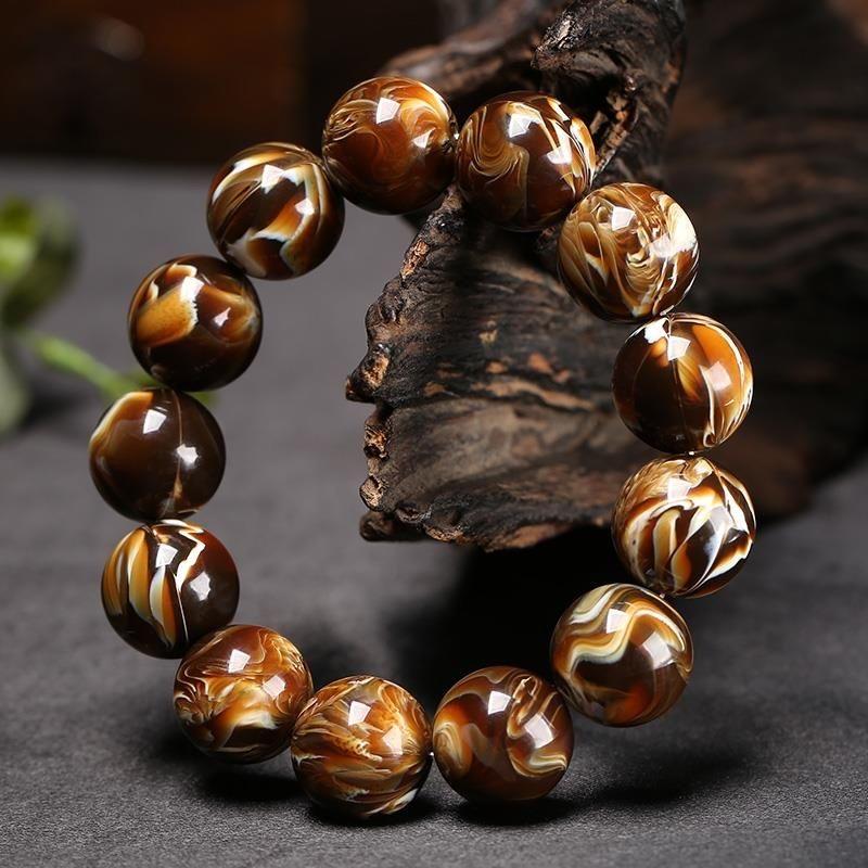 Natural Amber & Burmite Root Amber Beaded Bracelet Unisex Couple Matching Jewelry Gift