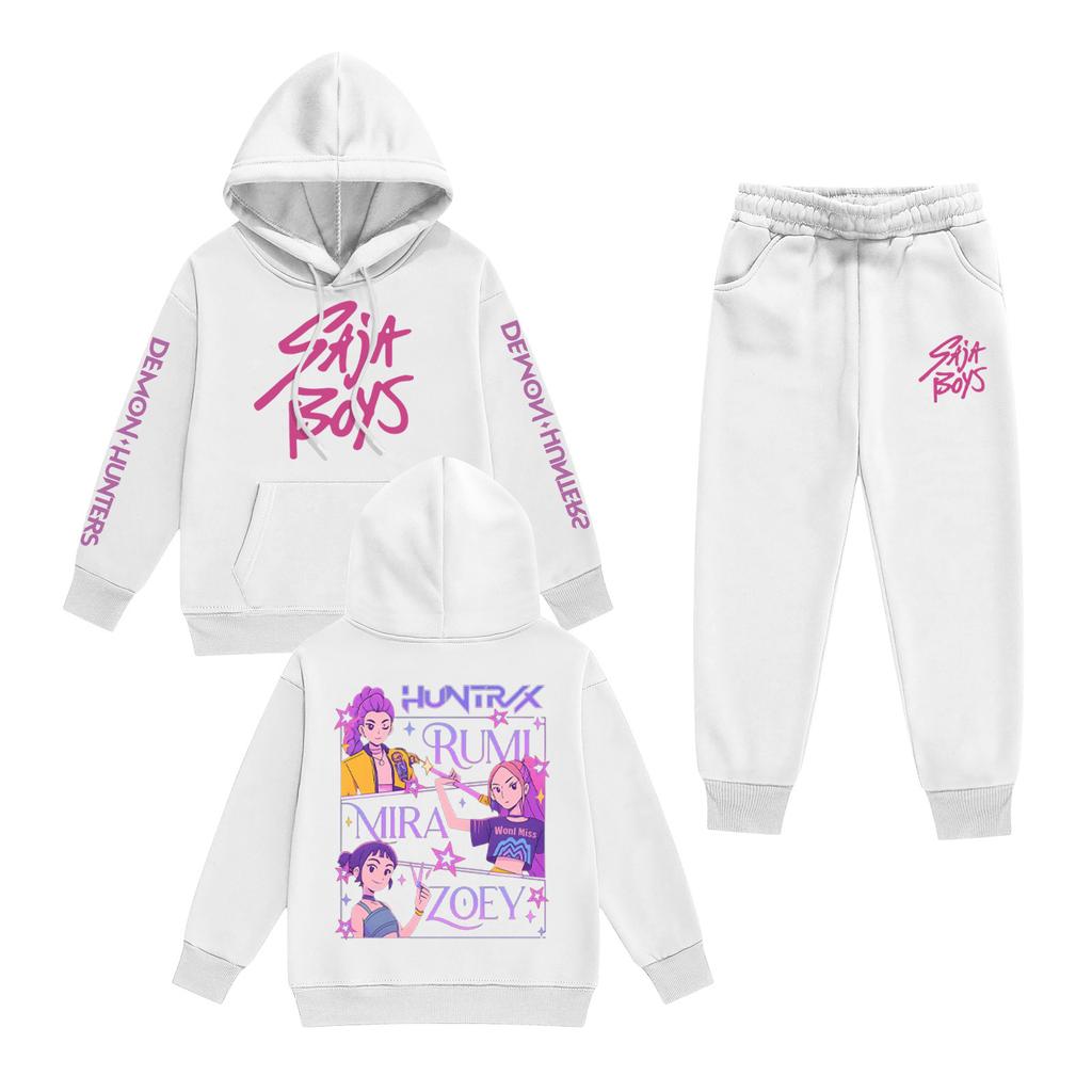 Kids' Long Sleeve Loose Pullover Letter Print Drawstring Hooded Sweatshirt Sweatpants Set