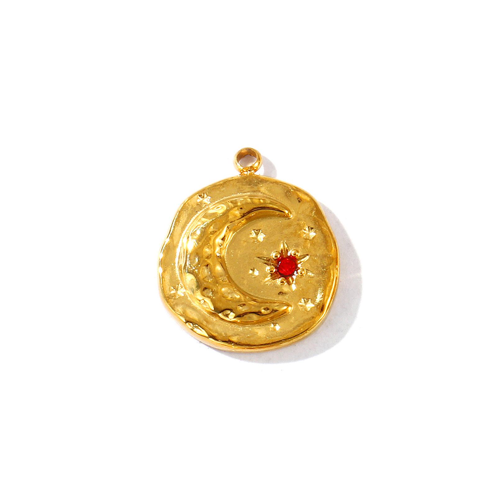 

2 Pcs Cubic Zirconia Birthstone Charms 18K Gold Plated Round Moon 304 Stainless Steel Pendants For DIY Necklace 17mm x 15mm