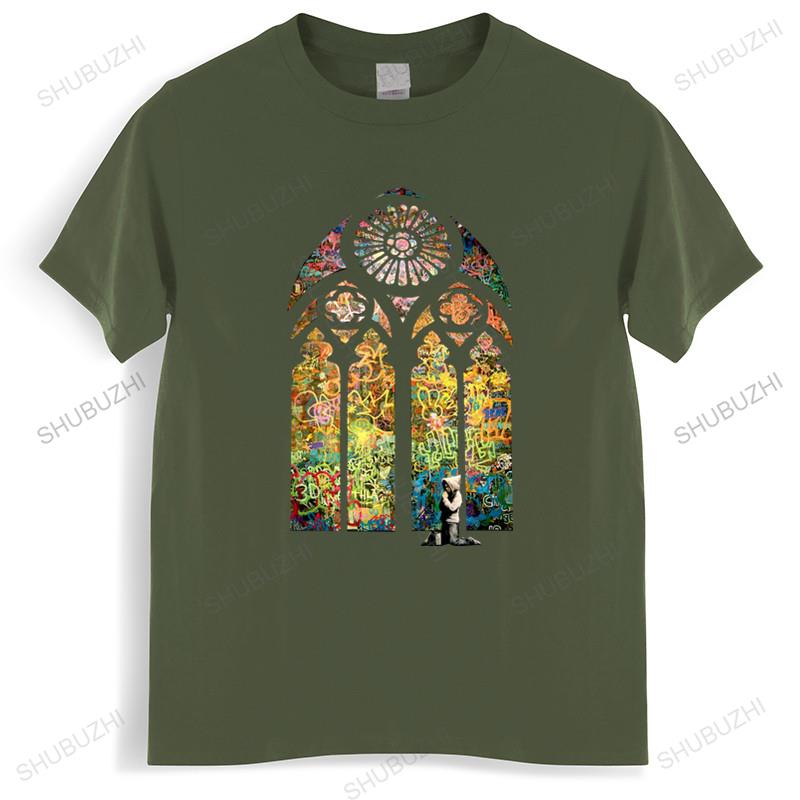 

Tshirt men Oneck hot sale Banksy Stained Glass Window Mens T Shirt graffiti art urban art male cotton teeshirt bigger size S