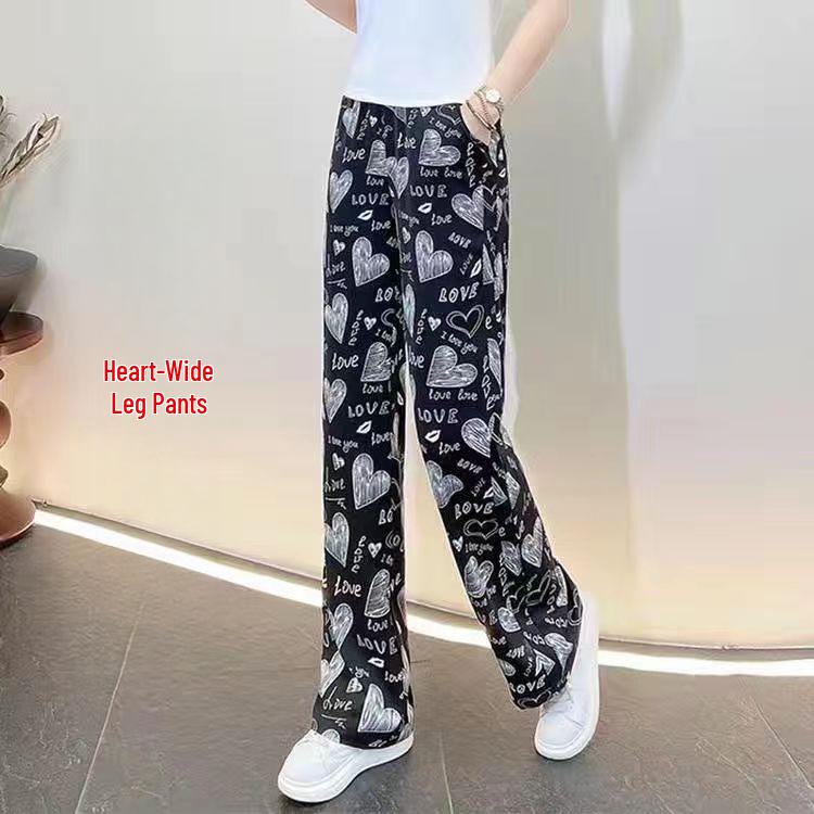 M~4XL Damskie Spodnie Sportowe z Szerokimi Nogawkami w Kształcie Brzoskwiniowego Serca 2025 - Casualowa Domowa Odzież Dziewięciopunktowa