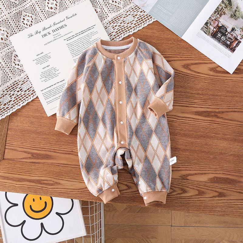 

Вязаный клетчатый кардиган-ромпер для мальчиков и девочек - Корейский стиль, Мода весна/осень Size 66