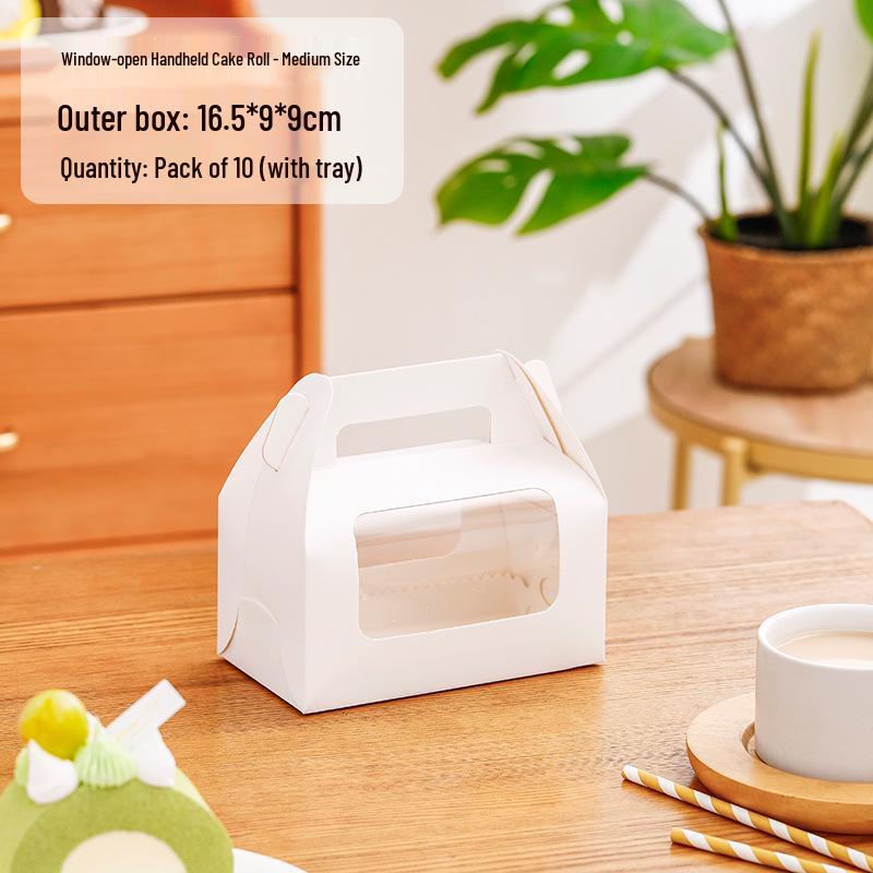 Swiss Roll & Mousse Dessert Packaging Box with Hand-Carry Feature for Whole and Half Rolls