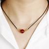 Red Agate Cinnabar Acacia Bean Necklace with Cat's Eye Gold Thread Clavicle Chain.