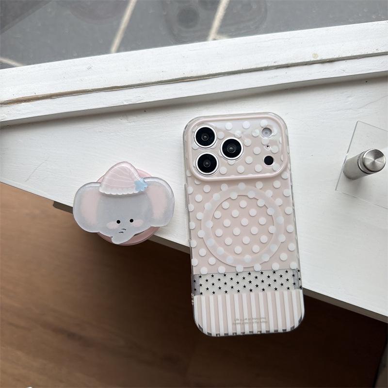 

Korean Polka Dot & Stripe Magnetic iPhone 17/16 Pro Max/15 Pro Case Apple 16 Pro Max