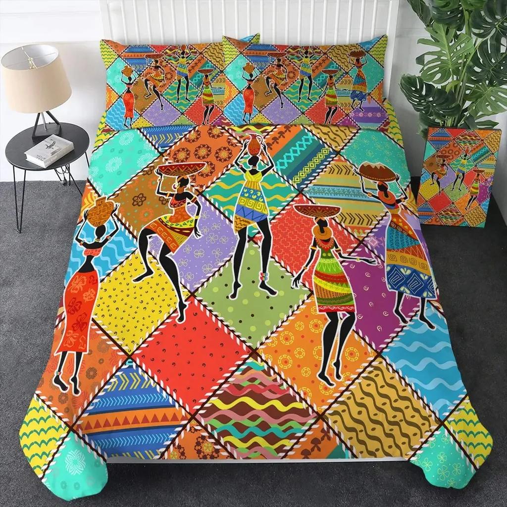 African American Duvet Cover Set Afro Bedding Set Black Women In Ethnic Dress Bed Set Tribal Modern Urban Home Decor King