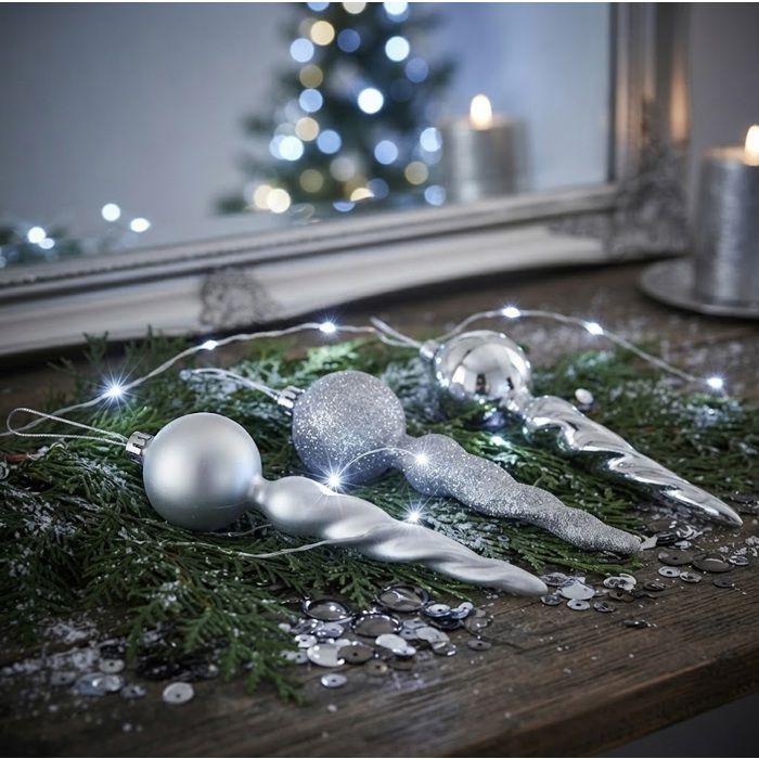 Set de 3 suspensions torsadées de noël 13 cm argent