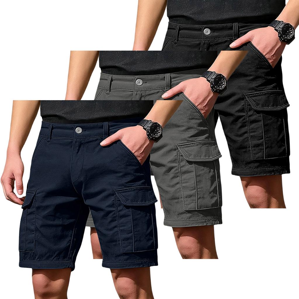 Men's Cargo Shorts 3-Pack with 6 Pockets, Button and Elastic Waist