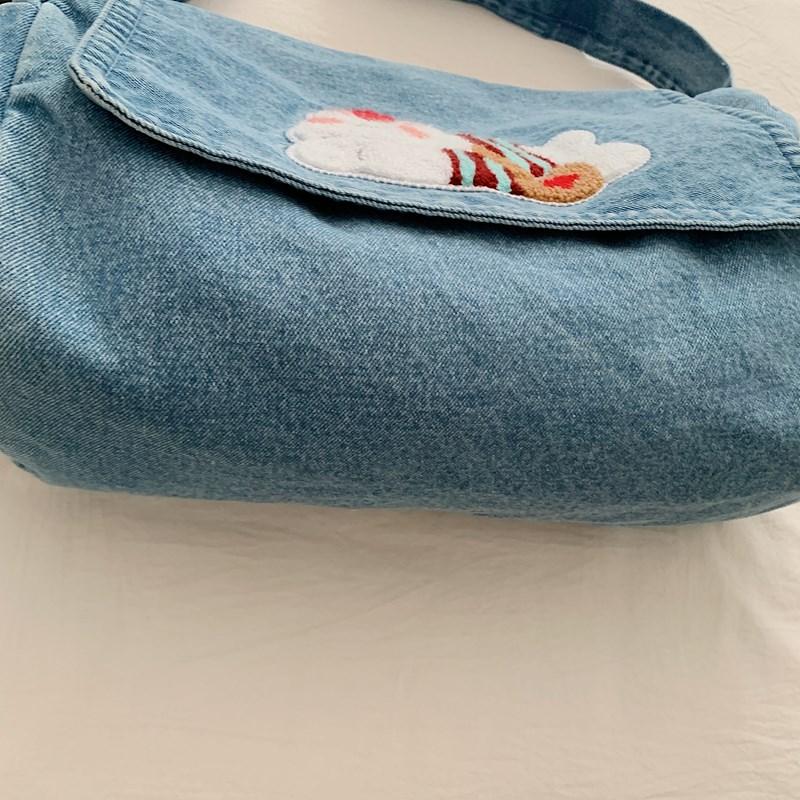 Vintage Shoulder Bag Lightweight Commuter Bag Cartoon Denim Women's Bag