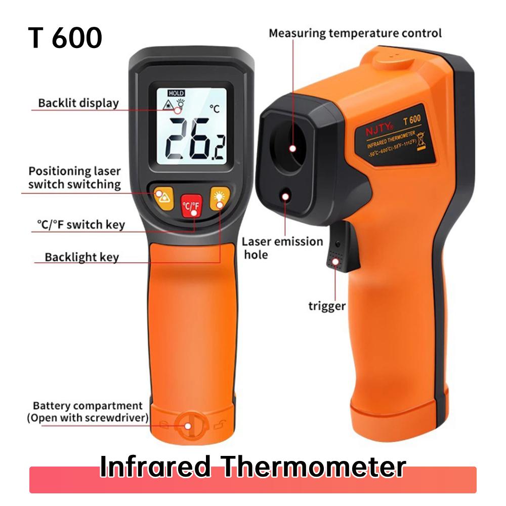 Infraröd termometer med bakgrundsbelysning Digital termometer upp till 600 grader Celsius Beröringsfri termometer för matlagning i köket