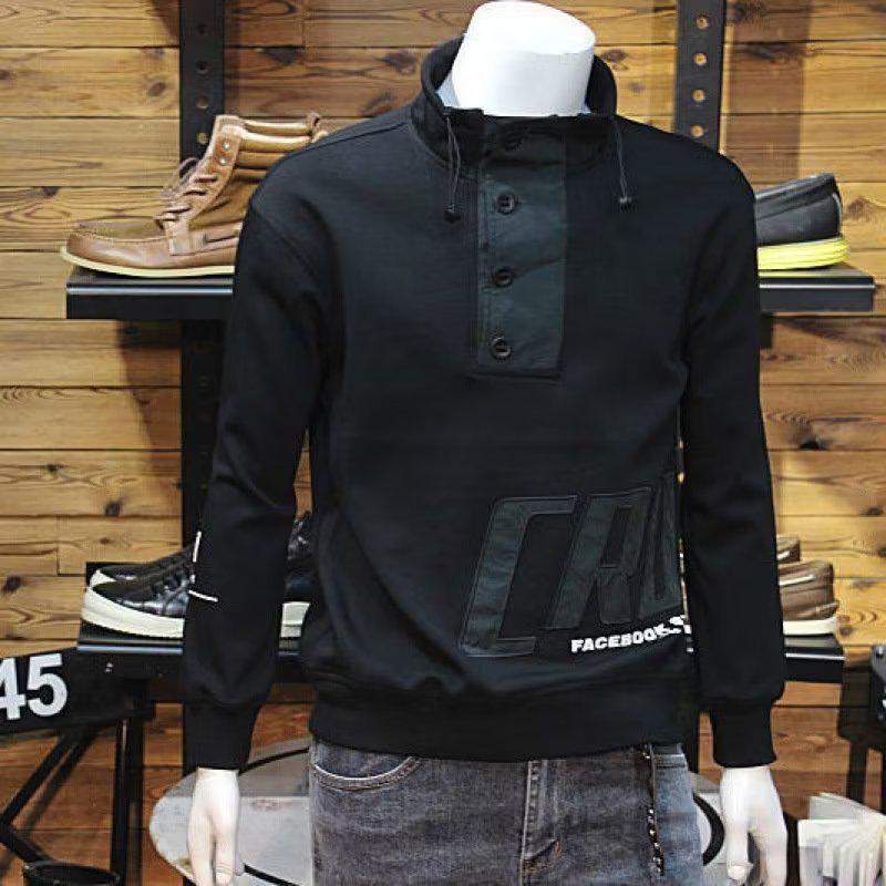 Men's 2025 Slim Fit Pullover Hoodie - Velvet Stand Collar, Stylish Autumn/Winter Base Layer Top