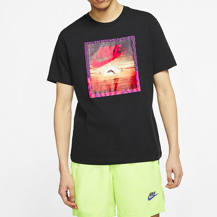 Nike Dolphin Sunset Scenery Print Short Sleeve T-Shirt Men Tops Black CT6591-010