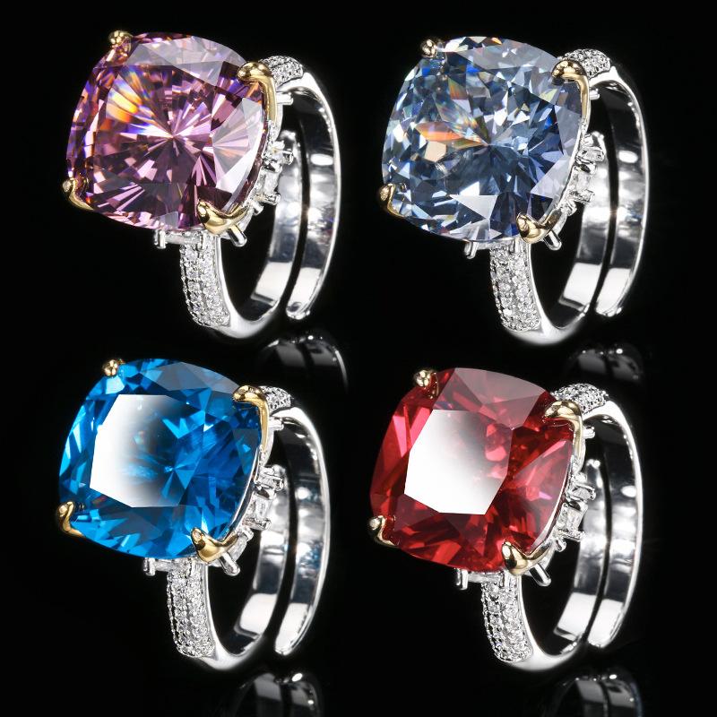 Autumn And Winter Jewelry Copper Bottom Gold-Plated Simulation Red Corundum Princess Square Light Luxury Ring Female 14 * 14