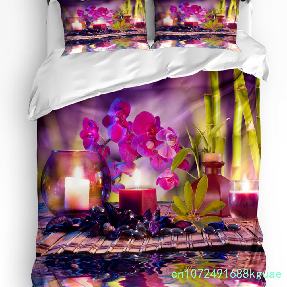 Set Biancheria da Letto 3 Pezzi Orchid Stones Bamboo Zen Verde Per Camera da Letto Letto Matrimoniale Tessile per la Casa Copripiumino Copripiumino Federa
