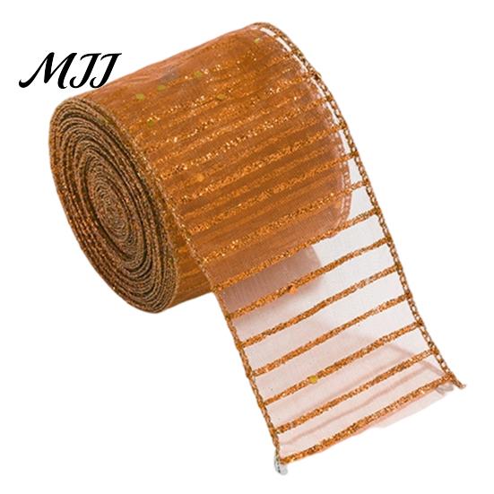 Christmas Ribbon for Tree Stripe Sequin Ribbon, Glitter Polyester Fabric Wide Craft Wrapping Holidays Decorative Ribbons Wreath Floral Arrangement