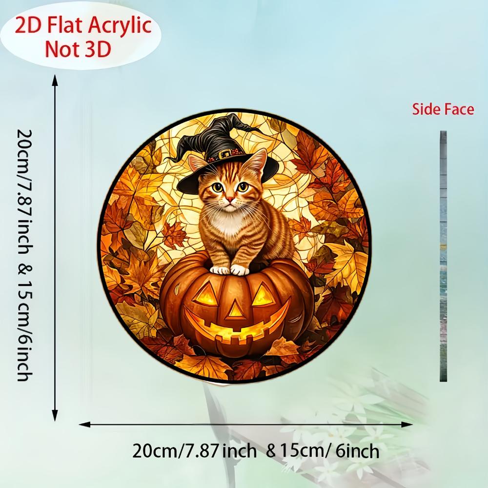 

Плоский акриловый 2D ловец солнца в виде тыквы и кота на Хэллоуин, ловец животных, подходящий для сада, барной вечеринки на Хэллоуин, Рождества и т. д.. настенный B1