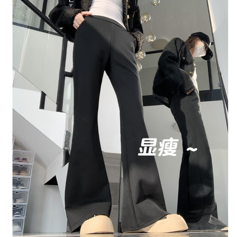 Black horseshoe pants women's new spring and autumn slightly pulled suit pants advanced drape thin flared pants