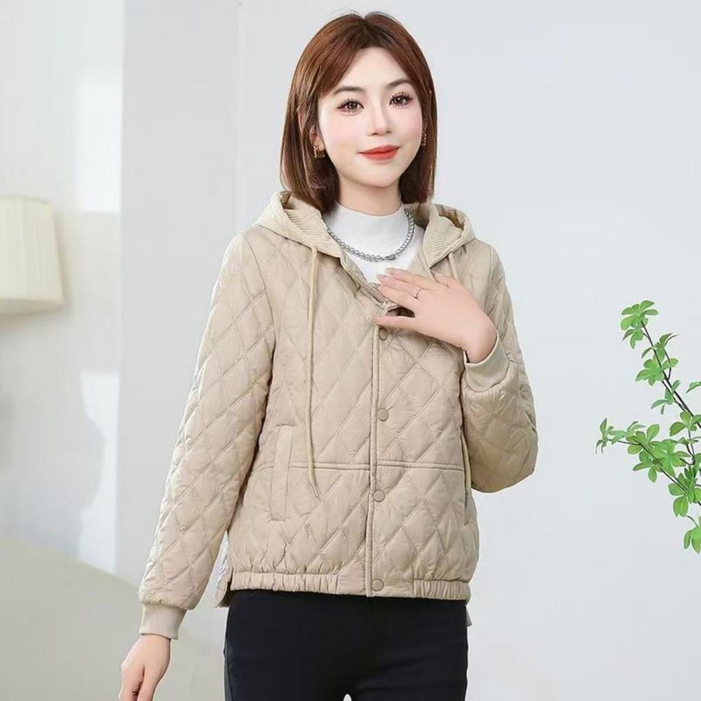 Giacca Autunnale e Invernale a Maniche Corte da Donna, Giacca Calda Leggera con Cappuccio, Felpa Calda Trapuntata Semplice, Abbigliamento Casual da Esterno Autunnale