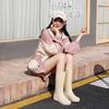 Rain Shoes Tall Tube Women's New Fashion Outer Wear Flat-bottomed Long Tube Water Shoes Waterproof and Non-slip Overshoes Rain Boots