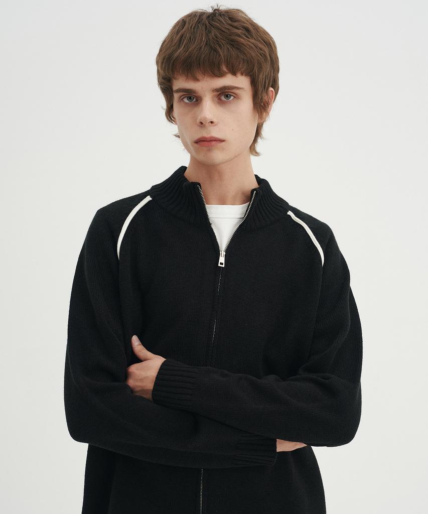 BLOND9 Classic High-Neck Knit Zip-Up_Black