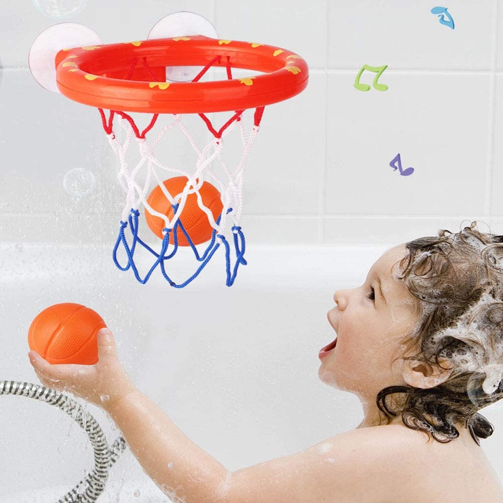 4Pcs Bathroom Shooting Game Toy Bathtub Basketball Hoop Set Fun Kids Bath Toys With 3 Balls Gift For Toddler Kids Children Baby