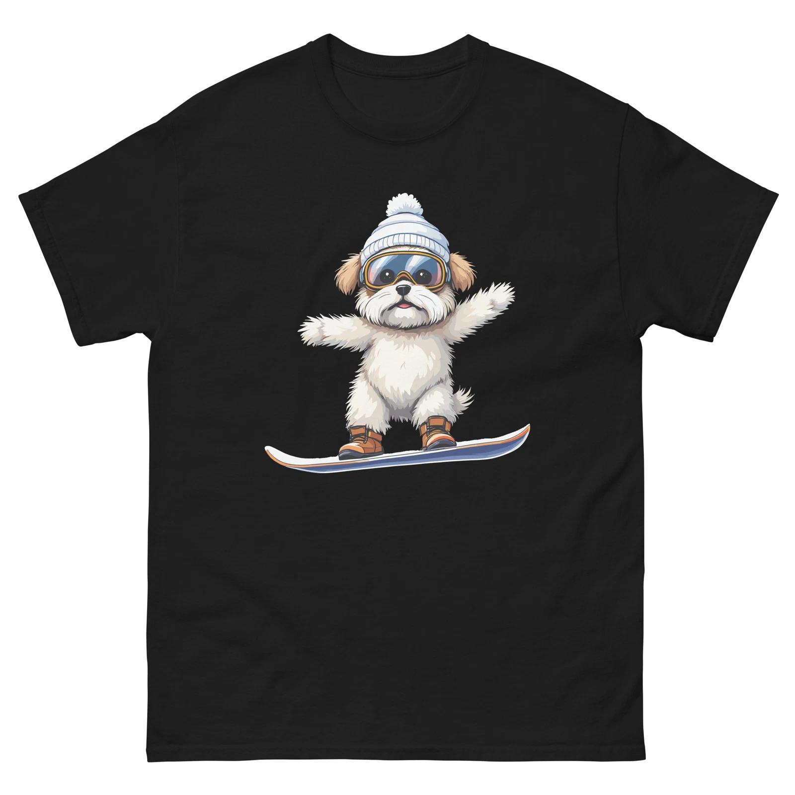 Shih Tzu Dog Snowboarding Fun Snowboarder T-Shirt XL