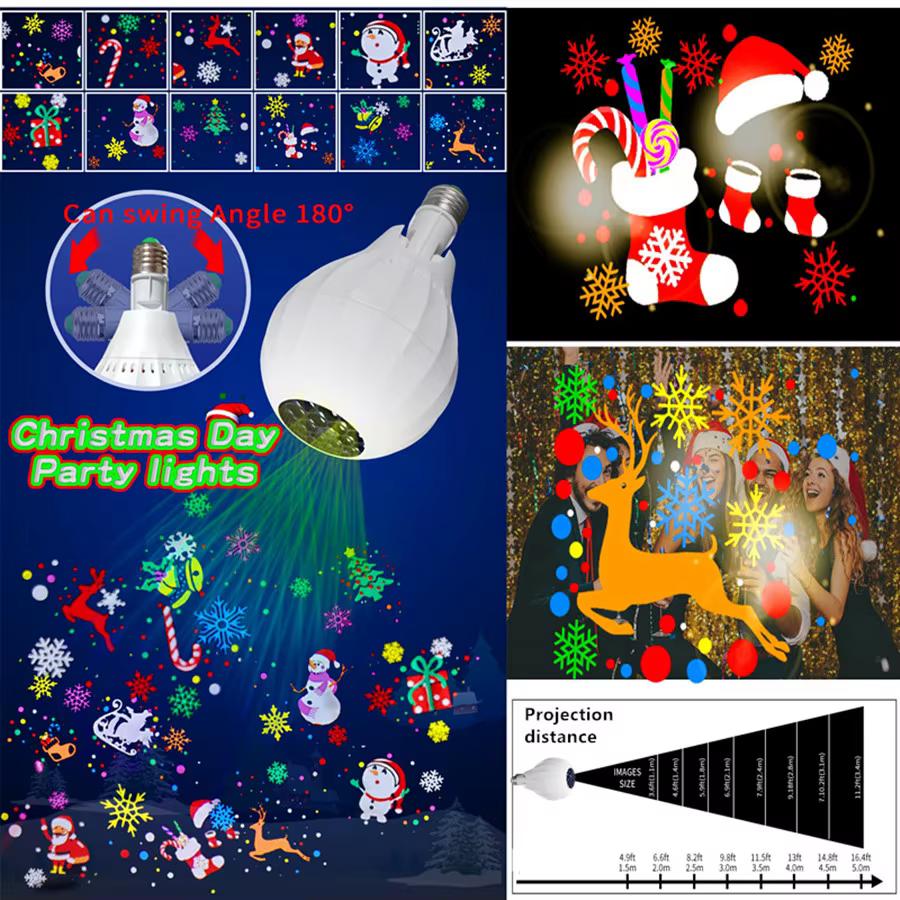 LED Christmas Projector Lamp with 16 Colorful Snowflake and Santa Patterns,Auto Rotating Holiday Light for Indoor Outdoor Home Party Garden Decoration