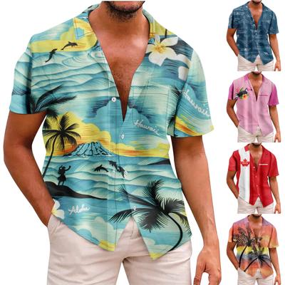 Verão novo masculino impresso fino ajuste camisa grande moda casual camisa de manga curta masculina