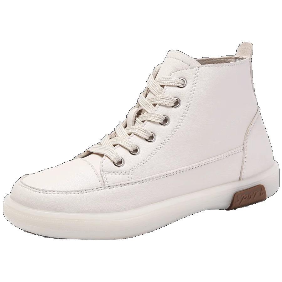 

Женские весенне-осенние новые короткие ботинки, нескользящая обувь для ходьбы, повседневные, на плоской подошве, кожаные, с высоким голенищем, модные, удобные женские туфли 35 бежевый