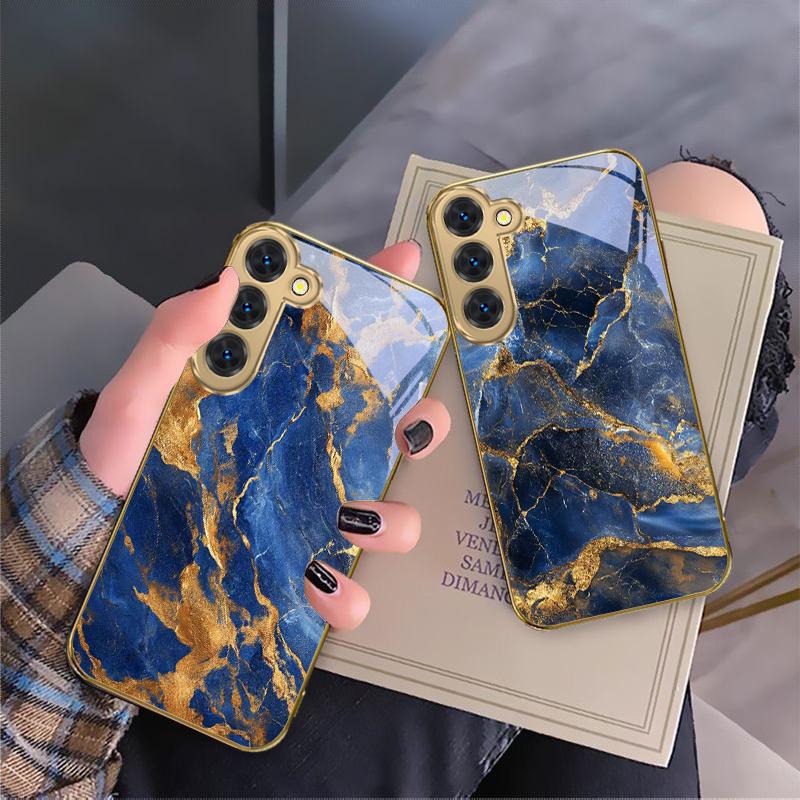 Marble Texture Map For Samsung Galaxy S26 S20 FE S21 S22 S23 Plus S24 Ultra S25 Ultra S21 S25+ S22FE Golden Glass Phone Case