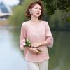Artistic Embroidered Mid-Sleeve Casual Shirt for Young and Mature Women