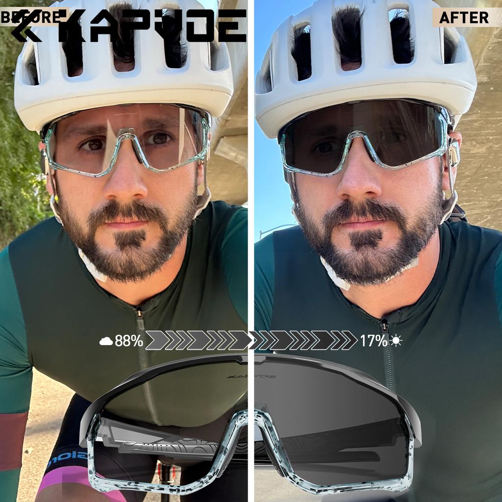 Kapvoe Photochromic Cycling Sunglasses for Men Glasses MTB Bike Road Bicycle Sports Protection Goggles UV400 Hiking Eyewear