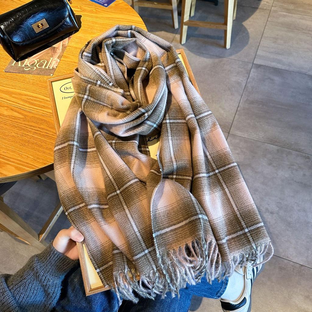 Autumn and Winter Thickened Scarf for Women Double sided Imitation Cashmere Warm Scarf for Couples Retro Dotted Line Atmosphere Long Style