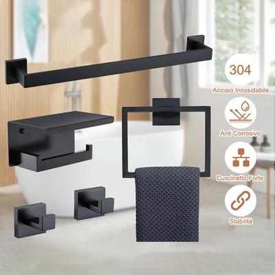 Matte Black Bathroom Hardware Accessories Set Stainless Steel Bath Towel Bar Set Wall-Mounted Toilet Paper Holder Robe Hook