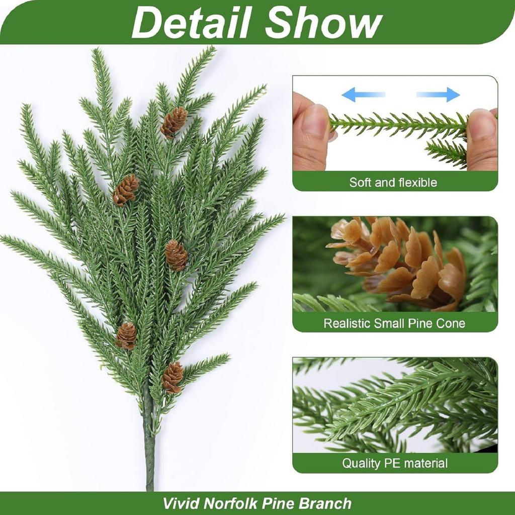 Simulated Branch Single Decorative Christmas Green Plant Ornaments Indoor Flower Arrangement Accessories,8pcs