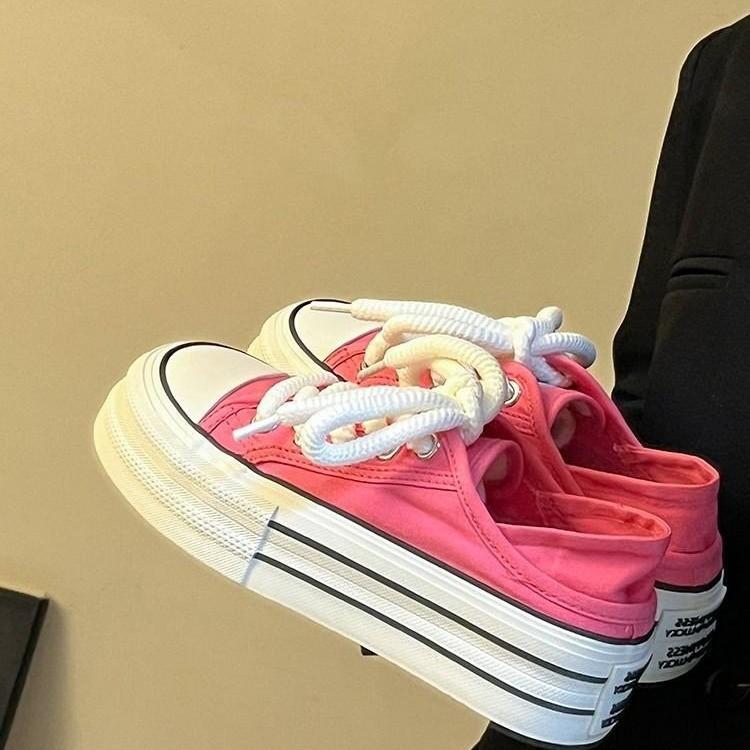 Casual Two-Way Thick-Soled Canvas Shoes Women's Summer Breathable Versatile Height Increasing Casual Sneakers New Single Layer Shoes