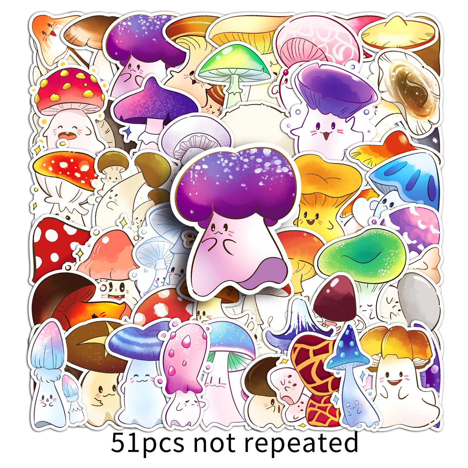 51-Piece Ghost Mushroom Cartoon Stickers: Cute, Original, Waterproof Decorations for Scrapbooks, Thermos Cups, and More.