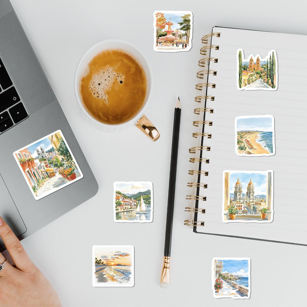 50 Watercolor Mexican Graffiti Stickers Creative Watercolor Attractions Graffiti Stickers Water Cup Computer Decoration Stickers