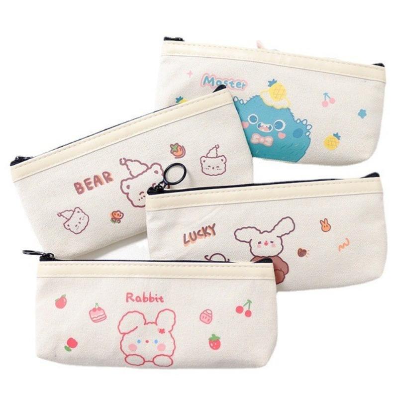 The New Popular Japanese Simple Large-capacity Pencil Case Ins Cartoon Bear Canvas Junior High School Student Pencil Stationery Box
