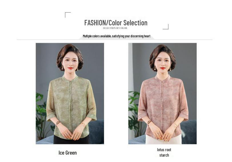 Chic Summer Chinese-Style Plus Size Shirt for Middle-Aged and Elderly Women