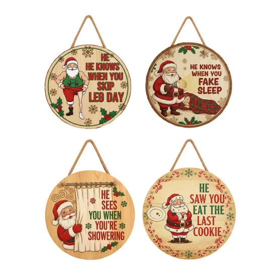 Christmas Welcome Door Sign Cartoon Santa Claus Door Hanging Sign Xmas Holiday Party Front Door Hanger Decoration Decorative Wall Plaque