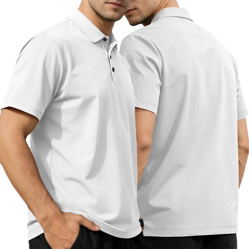 TEMU popular high-end mesh seersucker ice silk short-sleeved men's lapel summer solid color large size POLO shirt