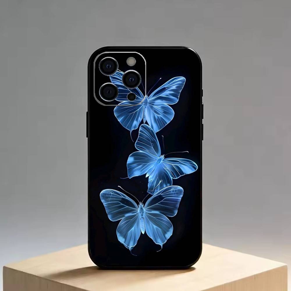 

Fluorescent Butterfly Phone Case For iPhone 17,16,15,14,13,12,11 Plus,Pro Max,XS,Soft Silicone Black Cover iPhone17