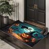 Halloween Themed Door Mat With Spooky Patterns Like Pumpkins Bats Black Cats Witches Non Slip Durable Entrance Rug