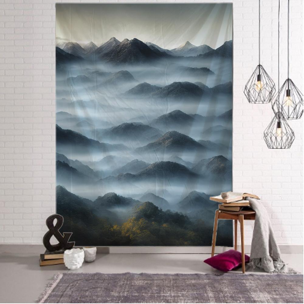 Mist Forest Background Tapestry Room Decoration Natural Landscape Wall Background Cloth Living Room Home Decoration Wall Hanging
