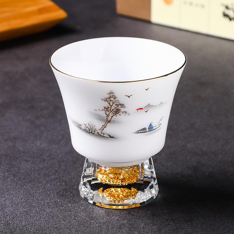 Lu Baijiu Cup Suet Jade Household Small Teacup Spirit Cup Glass Small Wine Glass Sake Wine Set Crystal Clear