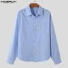 Oversized Men Incerun Neck Lapel Long Sleeve Striped Casual Loose Shirts Tops