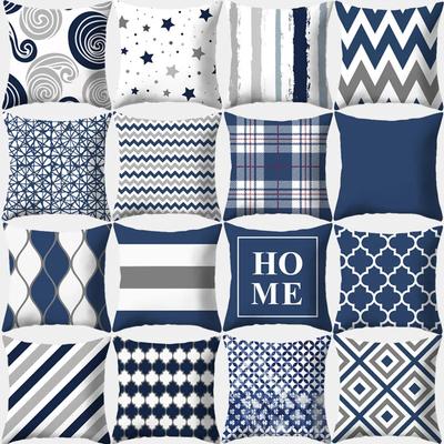 Sofa Cushion Pillow Home Decor Pillowcase Geometric  Cover Blue Grey  Decoration