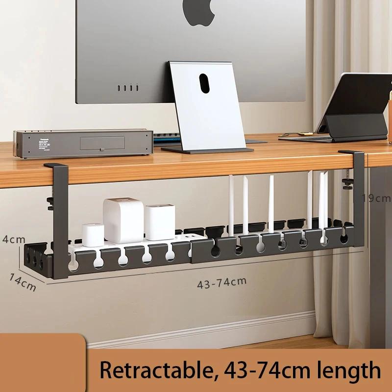 Under Desk Cable Management Tray,Extendable Sturdy Steel Under Desk Cord Hider Raceway,Power Strip Cord Holder Wire Management