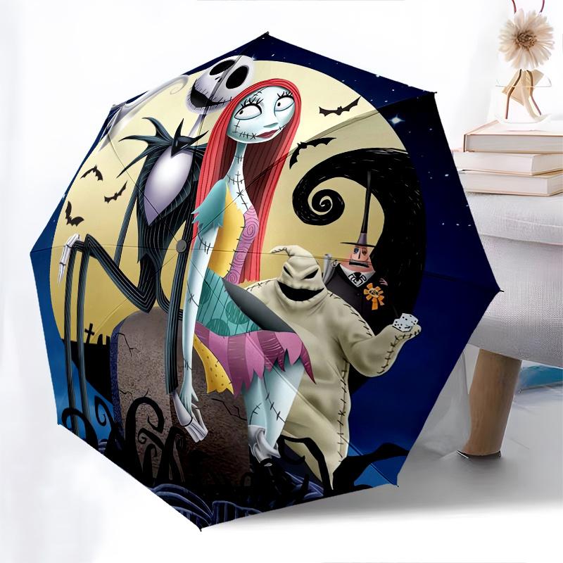 Jack Skellington, Sally Automatisches Öffnen und Schließen Mode-Regenschirm - 8-Speichen Faltbares Design, Leicht und Tragbar, Geeignet für den täglichen Gebrauch